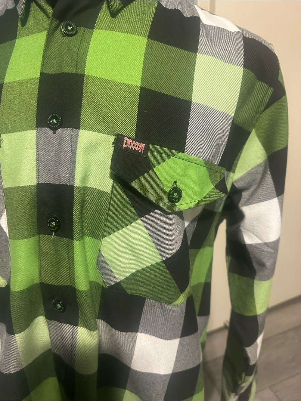 DIXXON Green Black White Plaid Button-Down Shirt - Picture 2 of 5